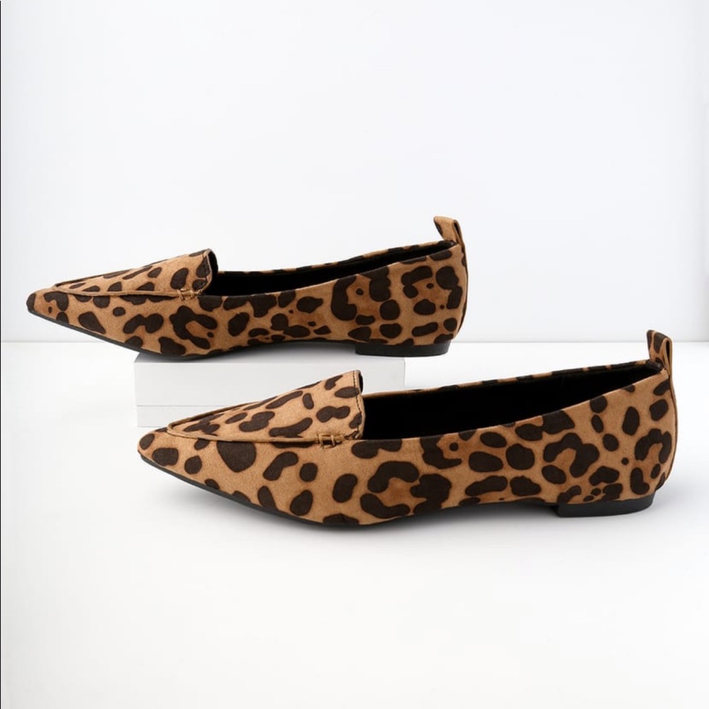 Lulus Emmy Leopard Suede Pointed Loafers Summer Shoes